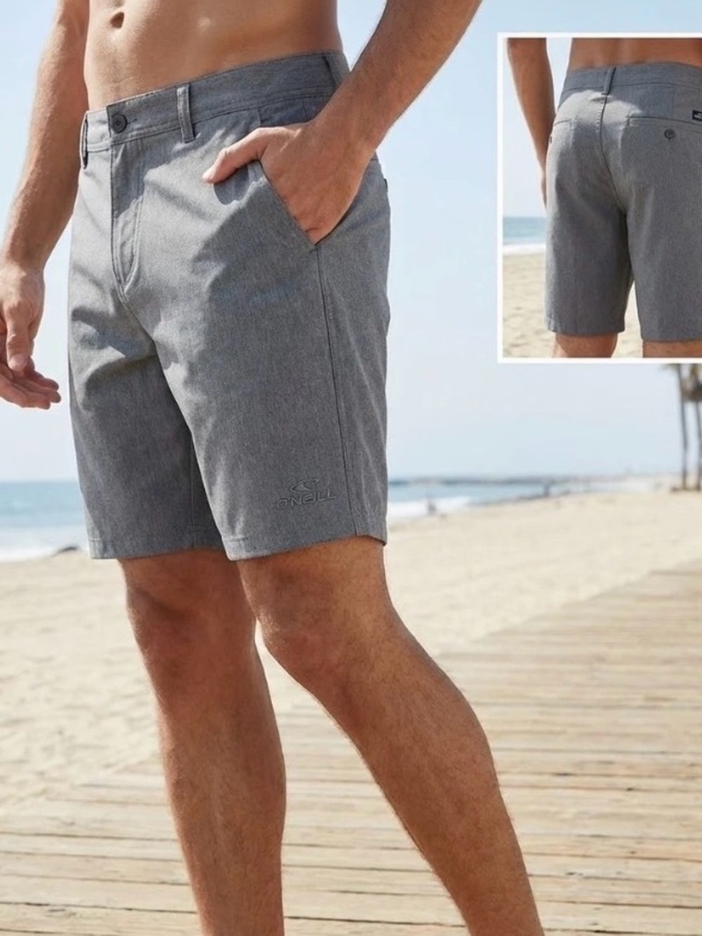O'Neill Men's Hybrid Gray Flat Front Shorts. Size 34